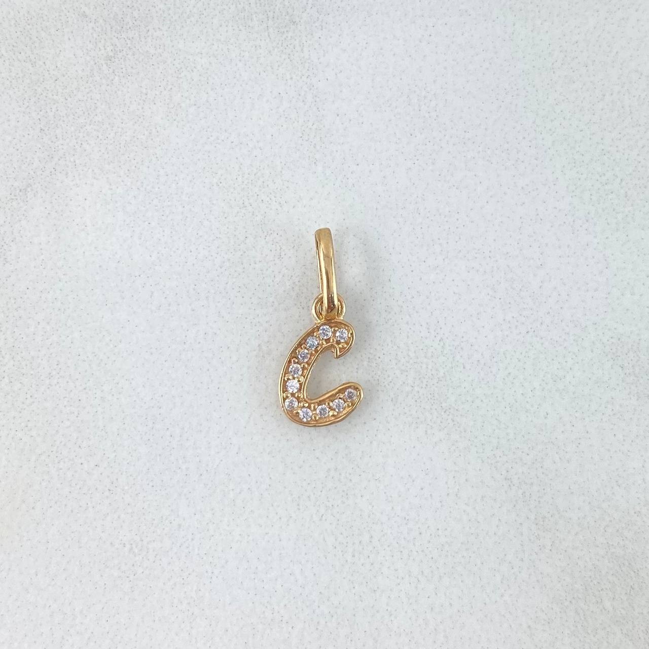 Dije Letra C Silueta 0.5gr / 2.1cm / Circones Blancos Oro Amarillo 18K *