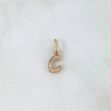 Dije Letra C Silueta 0.5gr / 2.1cm / Circones Blancos Oro Amarillo 18K *