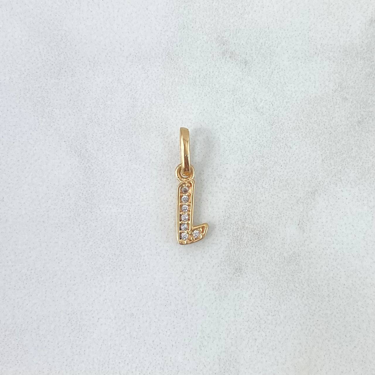 Dije Letra L Cursiva 0.4gr / 1.6cm / Circones Blancos Oro Amarillo 18K