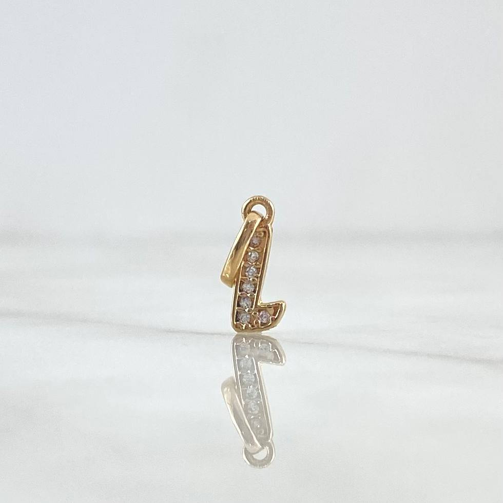 Dije Letra L Cursiva 0.4gr / 1.6cm / Circones Blancos Oro Amarillo 18K