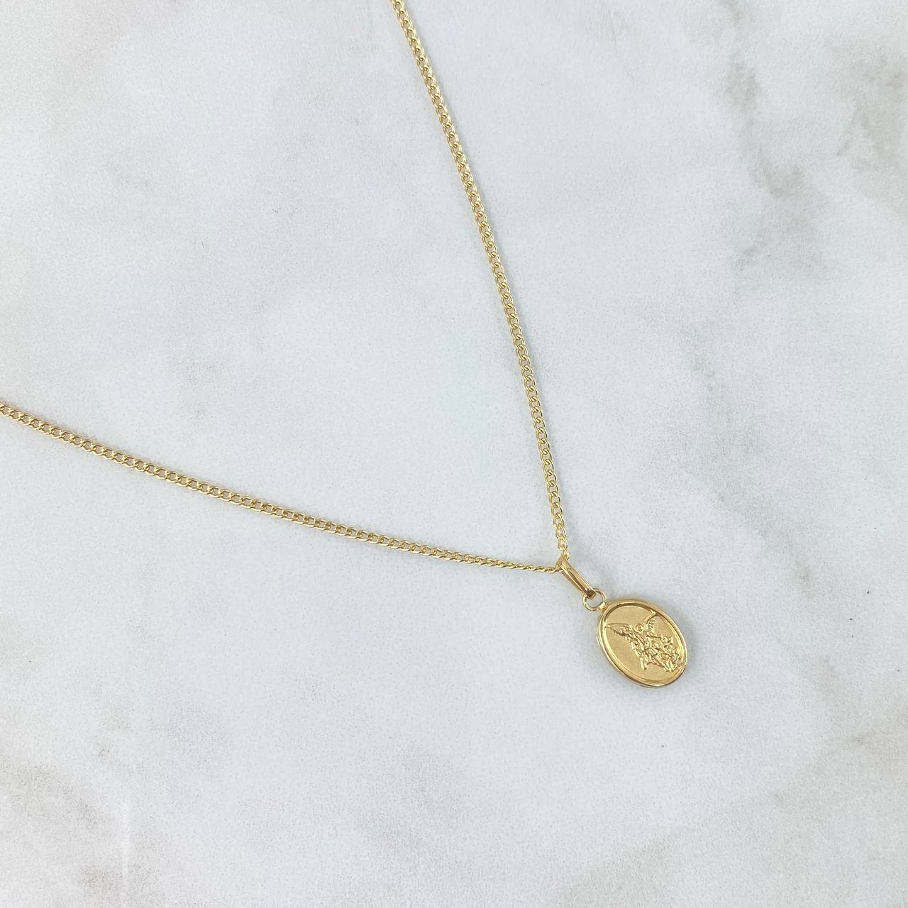 Cadena Mini Cubana 1.9gr / 60cm / 1.5mm + Dije San Miguel Arcangel - Mate 0.55gr / 2cm  Oro Amarillo (Oferta)