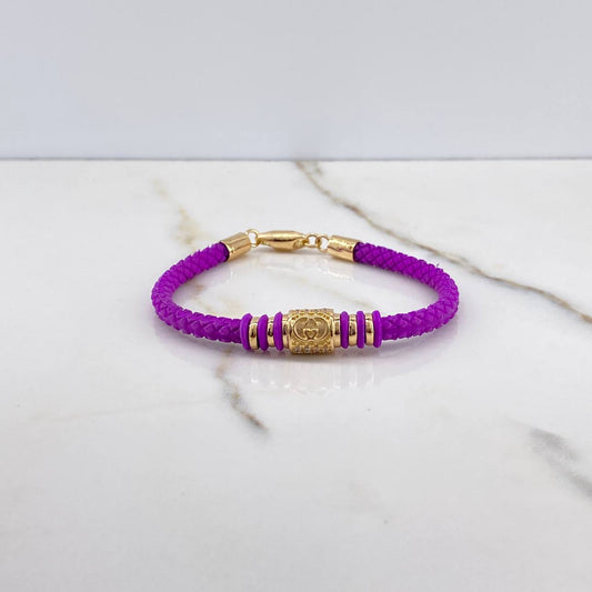 Pulso GG 6.4gr / 17cm / Caucho Morado Circones Blancos Oro Amarillo &