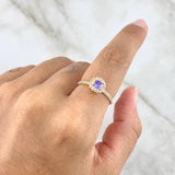 Anillo Solitario Halo Tupido Mini 1.7gr / T7 / Circones Blancos Y Lila Oro Amarillo