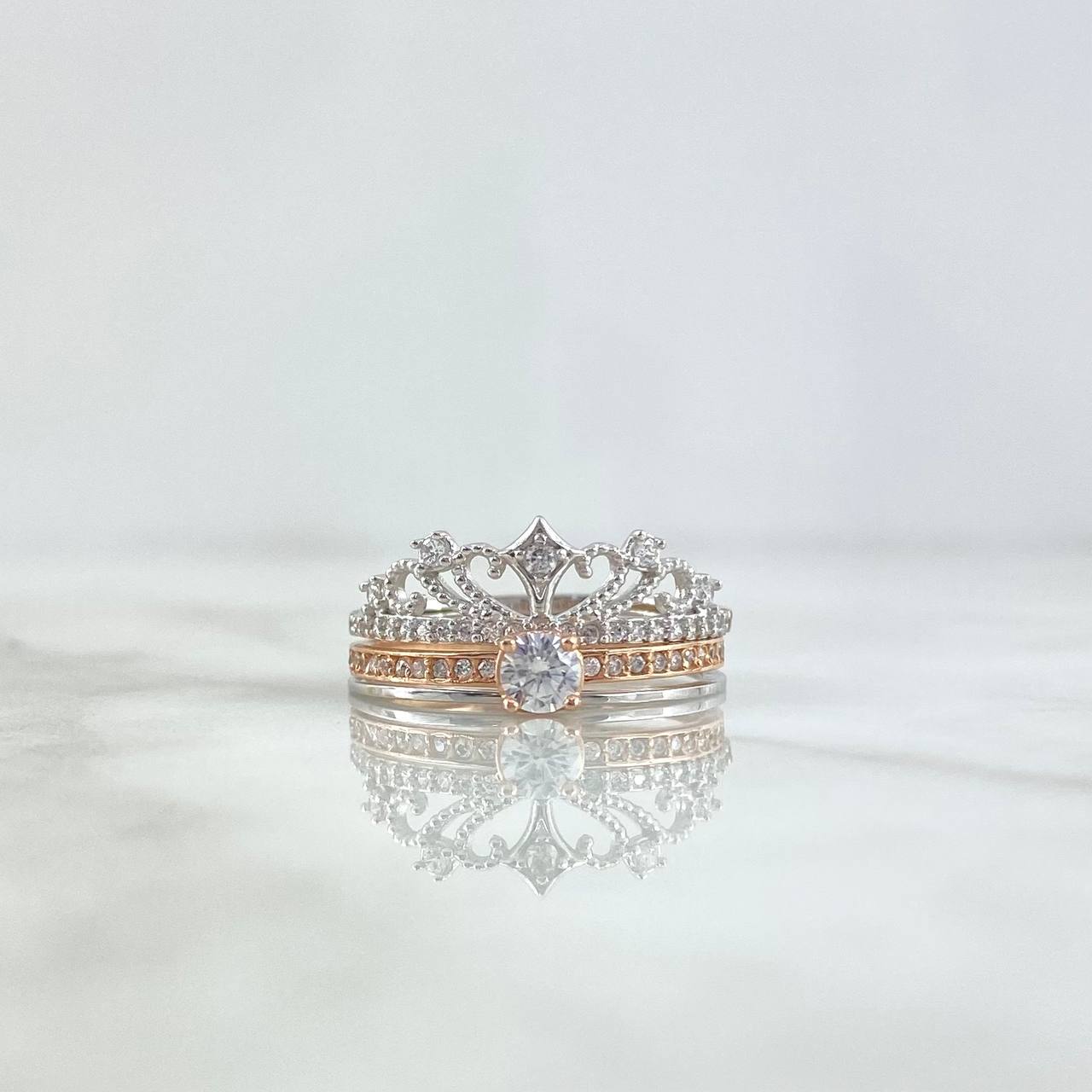 Anillo Solitario Corona 4.1gr / T8 / Circones Blancos Dos Oros Blanco Rosa