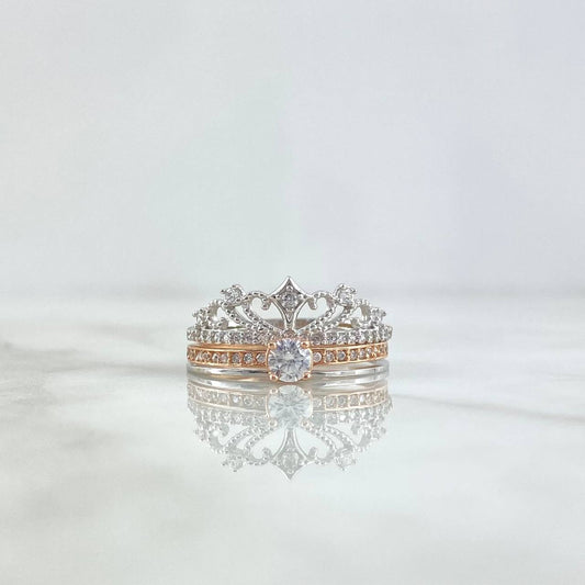 Anillo Solitario Corona 4.1gr / T8 / Circones Blancos Dos Oros Blanco Rosa