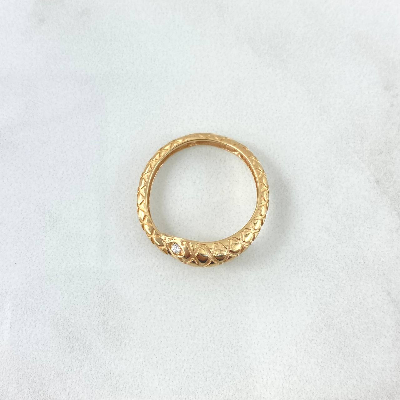 Anillo Serpiente Escamada 2.95gr / T7 1/4 / Circones Blancos Oro Amarillo