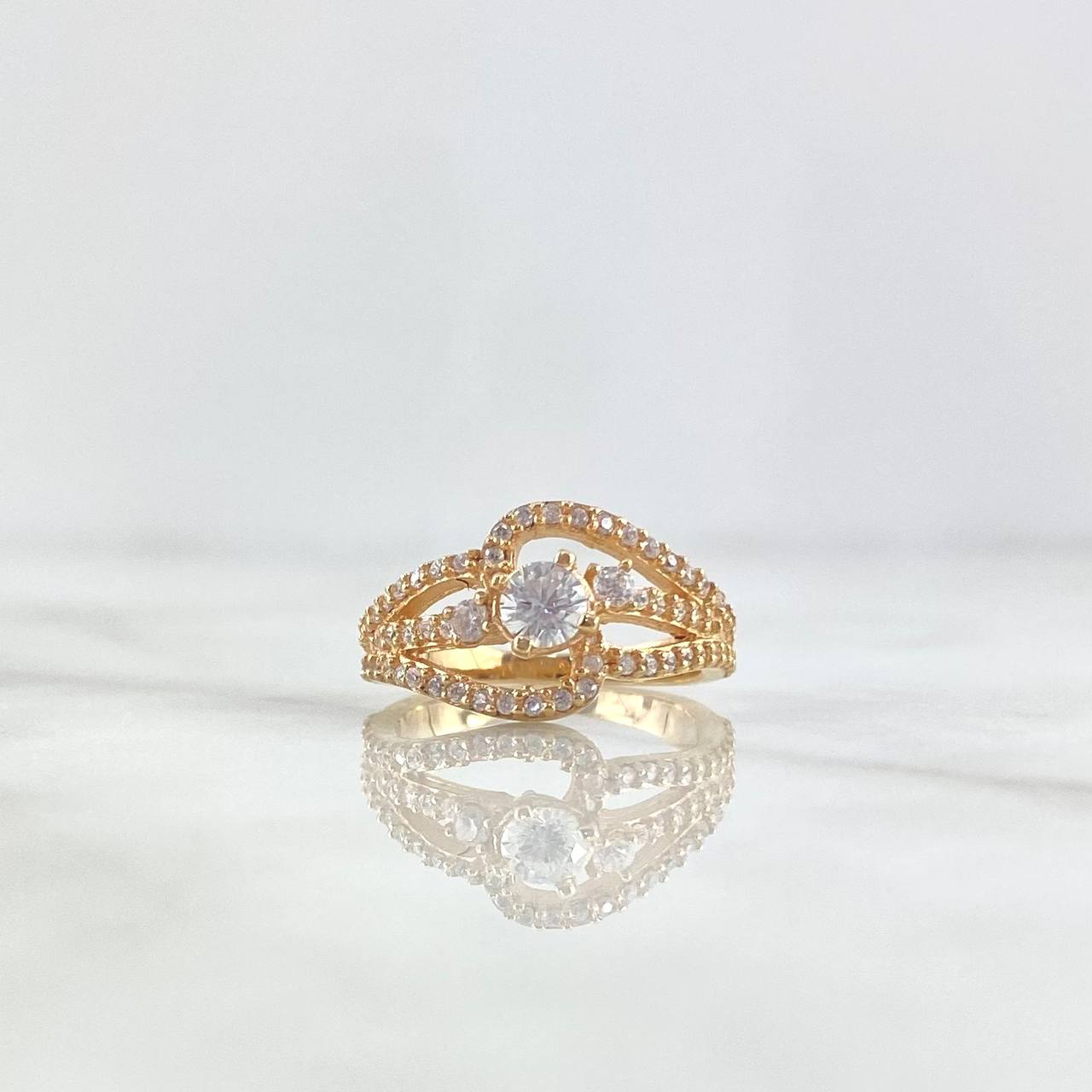 Anillo Curvas Eleganza 3.75gr / T4 1/2 / Circones Blancos Oro Amarillo
