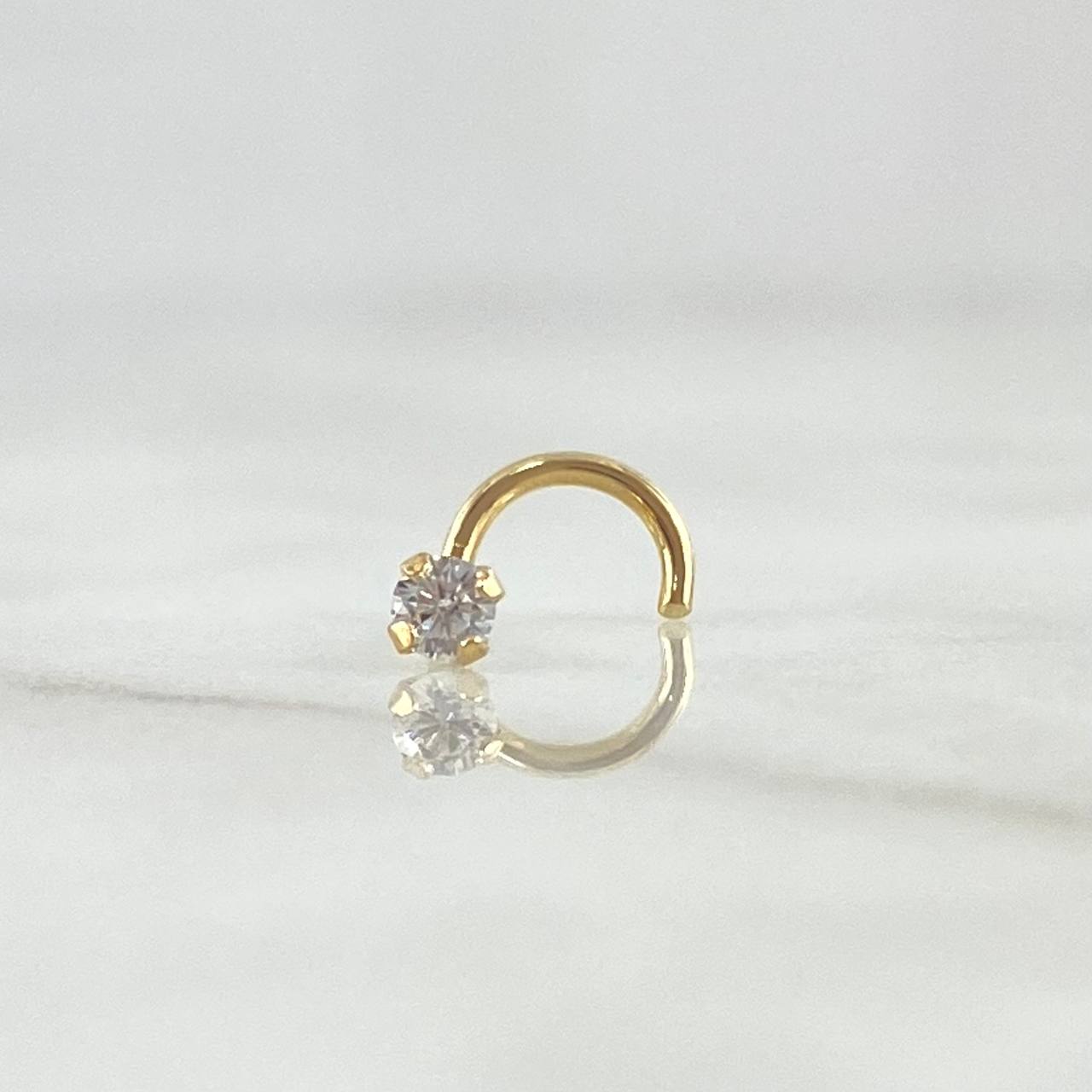 Piercing Curvo Chispa Fija 0.15gr / 1cm / Circon Blanco Oro Amarillo 18K (Joya)