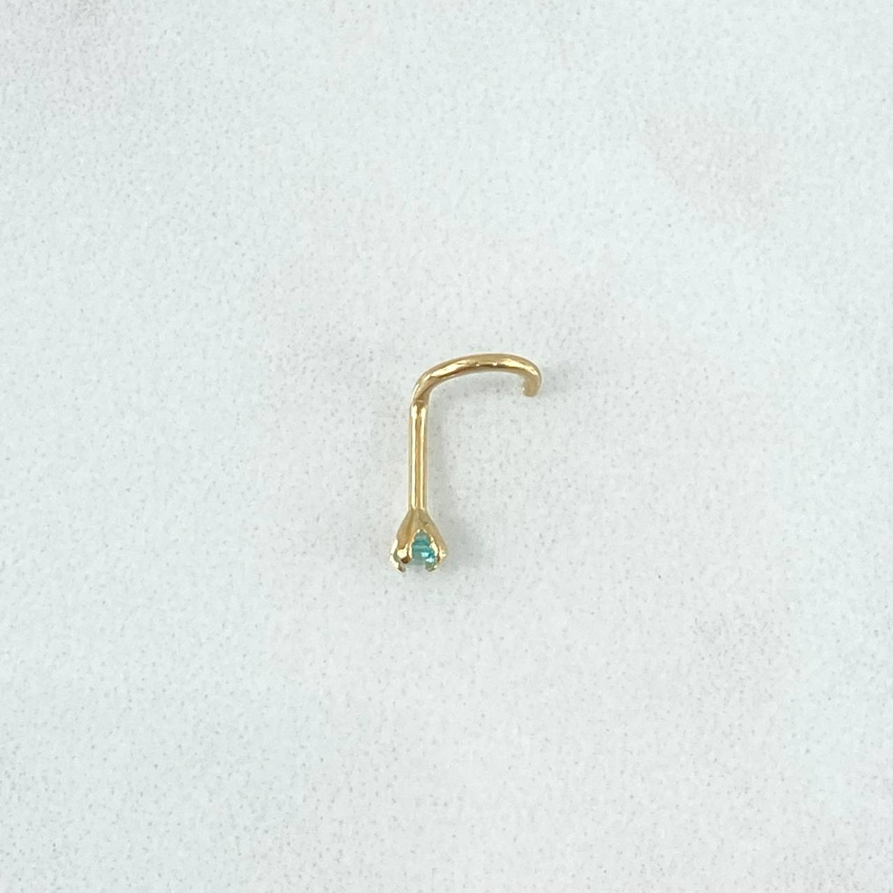 Piercing Chispa Cuatro Garras Curvo 0.2gr / 1cm / Circon Celeste Oro Amarillo (Joya)