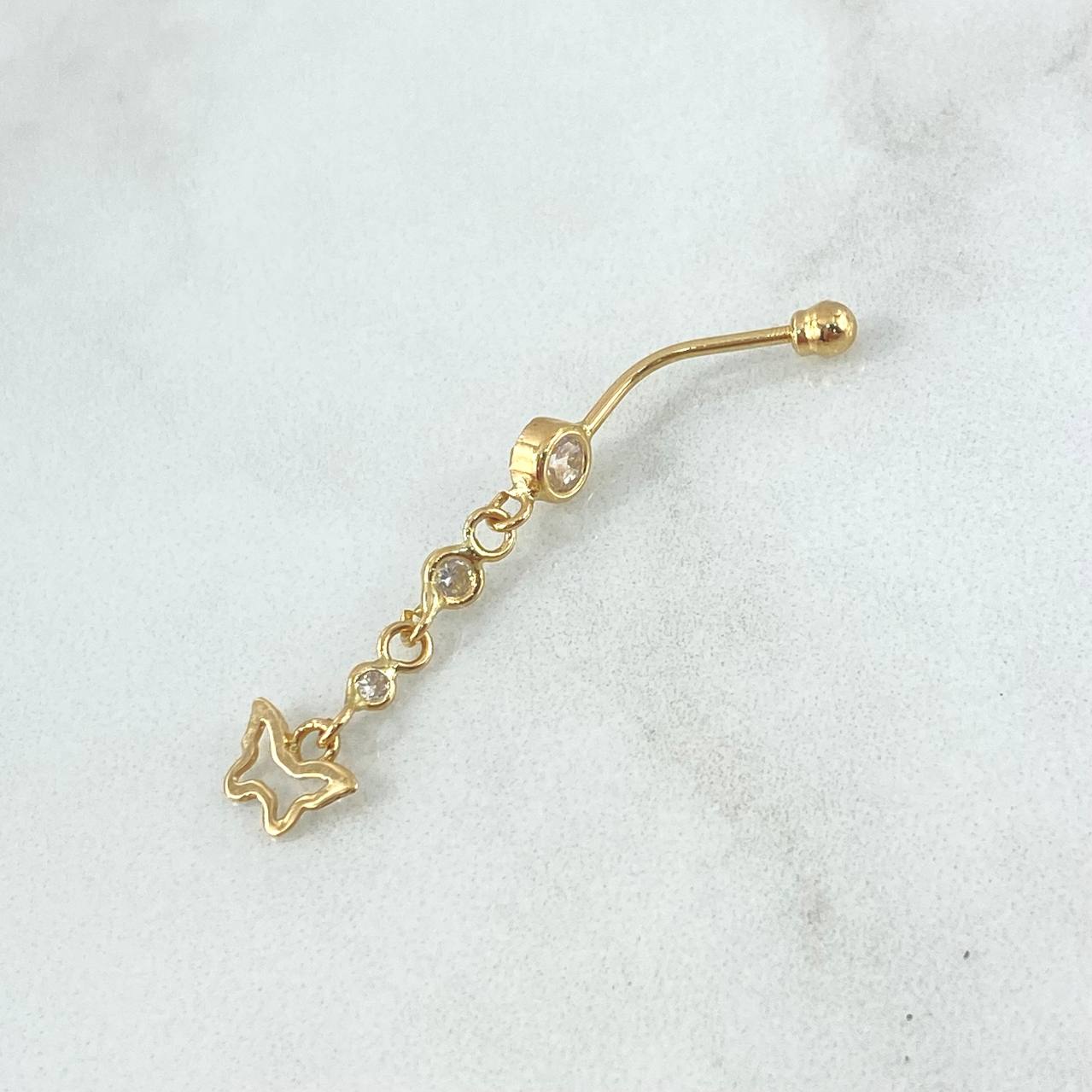 Piercing Mariposa Colgante Ombligo 0.95gr / 4.2cm / Circones Blancos Oro Amarillo (Joya)