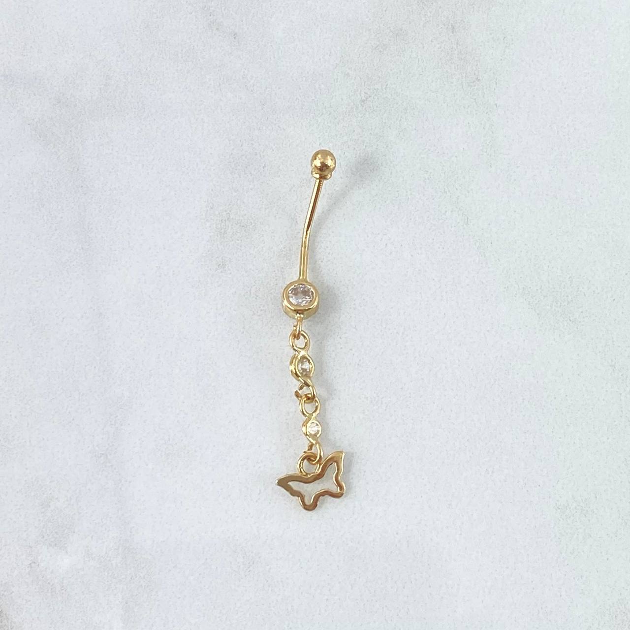 Piercing Mariposa Colgante Ombligo 0.95gr / 4.2cm / Circones Blancos Oro Amarillo (Joya)