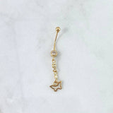 Piercing Mariposa Colgante Ombligo 0.95gr / 4.2cm / Circones Blancos Oro Amarillo (Joya)