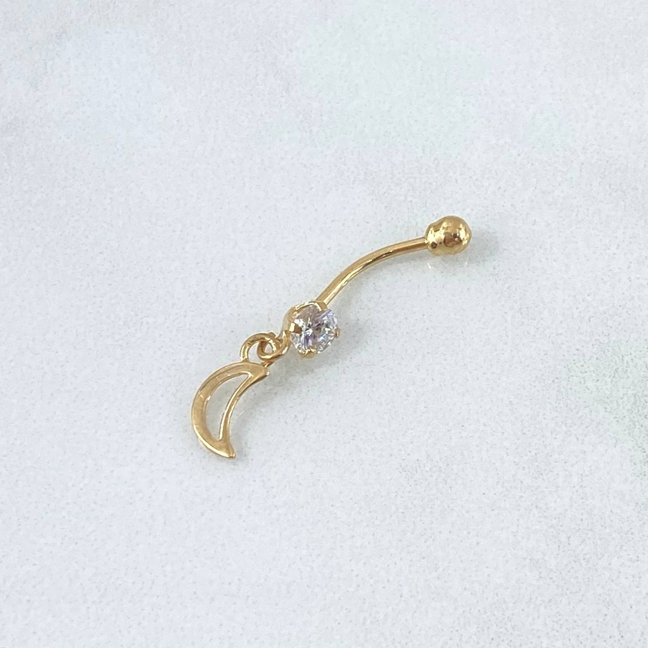 Piercing Ombligo Luna Silueta Colgante 0.65gr / 2.9cm / Circon Blanco Rosca Bola Oro Amarillo 18K (Joya)