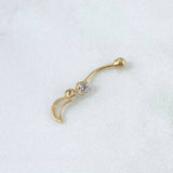 Piercing Ombligo Luna Silueta Colgante 0.65gr / 2.9cm / Circon Blanco Rosca Bola Oro Amarillo 18K (Joya)
