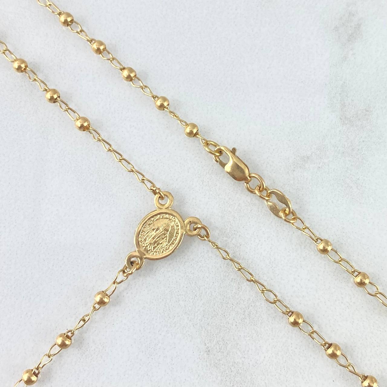 Rosario Virgen Milagrosa 4.05gr / 50cm / 2mm Bolas Lisas Cruz Cristo Oro Amarillo