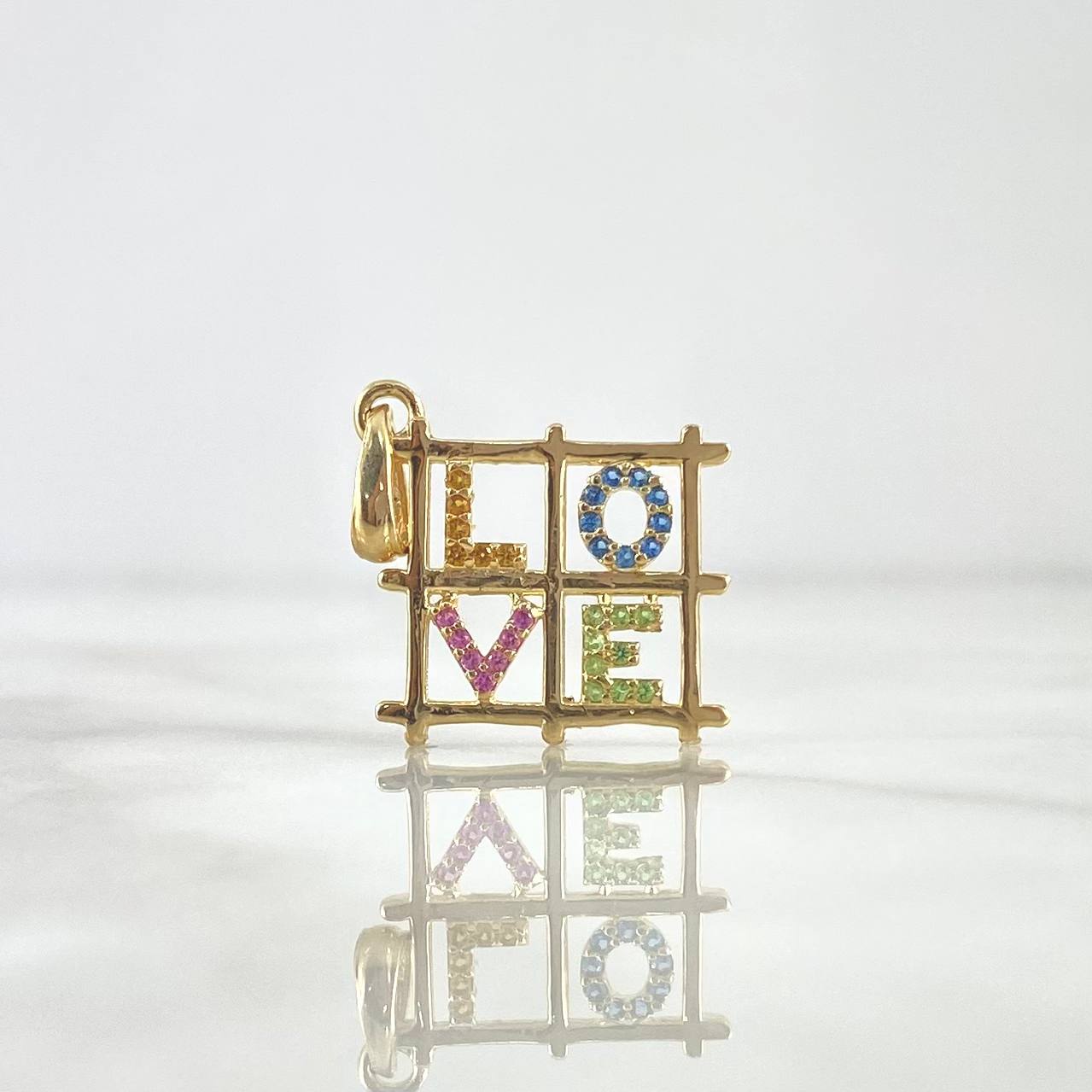Dije Cuadro LOVE 1.8gr / 2cm / Circones Multicolores Pasteles Oro Amarillo