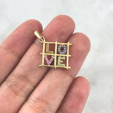 Dije Cuadro LOVE 1.8gr / 2cm / Circones Multicolores Pasteles Oro Amarillo