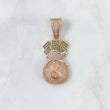Dije Bolsa de Dinero Dólar 13.55gr / 5.2cm / Circones Blancos Verdes Dos Oros Blanco Rosa