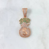 Dije Bolsa de Dinero Dólar 13.55gr / 5.2cm / Circones Blancos Verdes Dos Oros Blanco Rosa