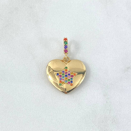 Dije Corazón Estrella 2.3gr / 2.5cm / Circones Multicolores Oro Amarillo