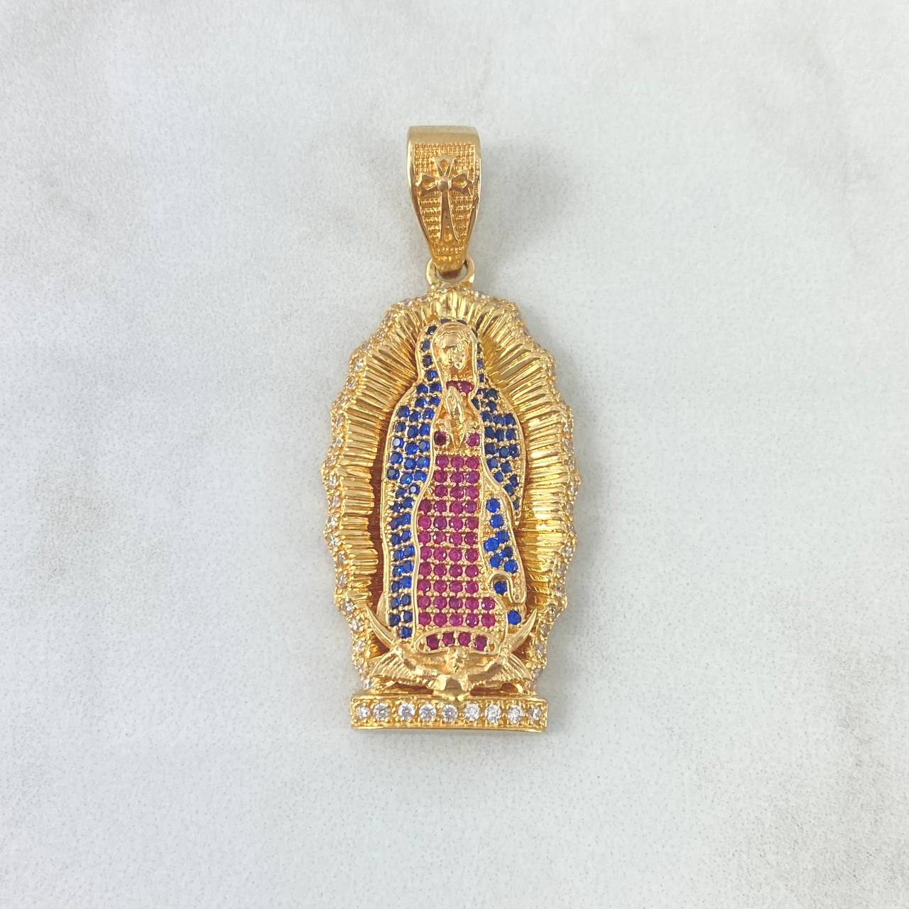 Dije Virgen de Guadalupe 10.35gr / 4.6cm / Circones Blancos Azules Fucsias Oro Amarillo