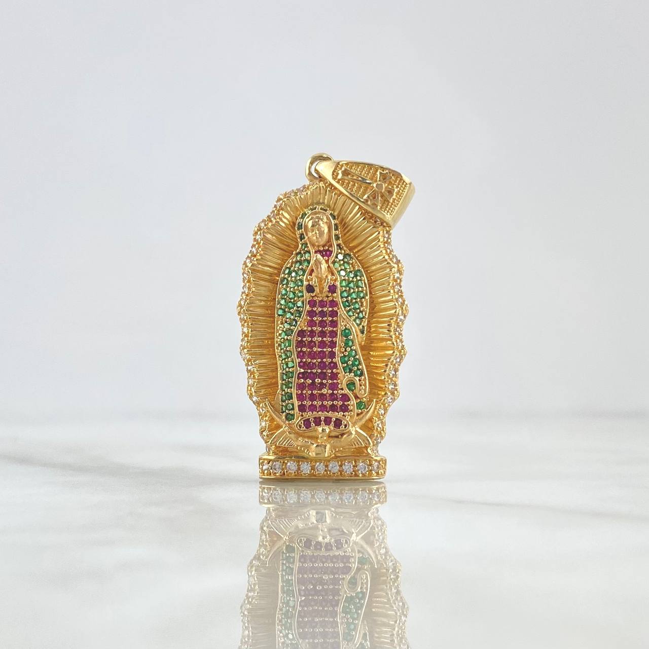 Dije Virgen de Guadalupe 10.6gr / 4.6cm / Circones Blancos Verdes Fucsias Oro Amarillo
