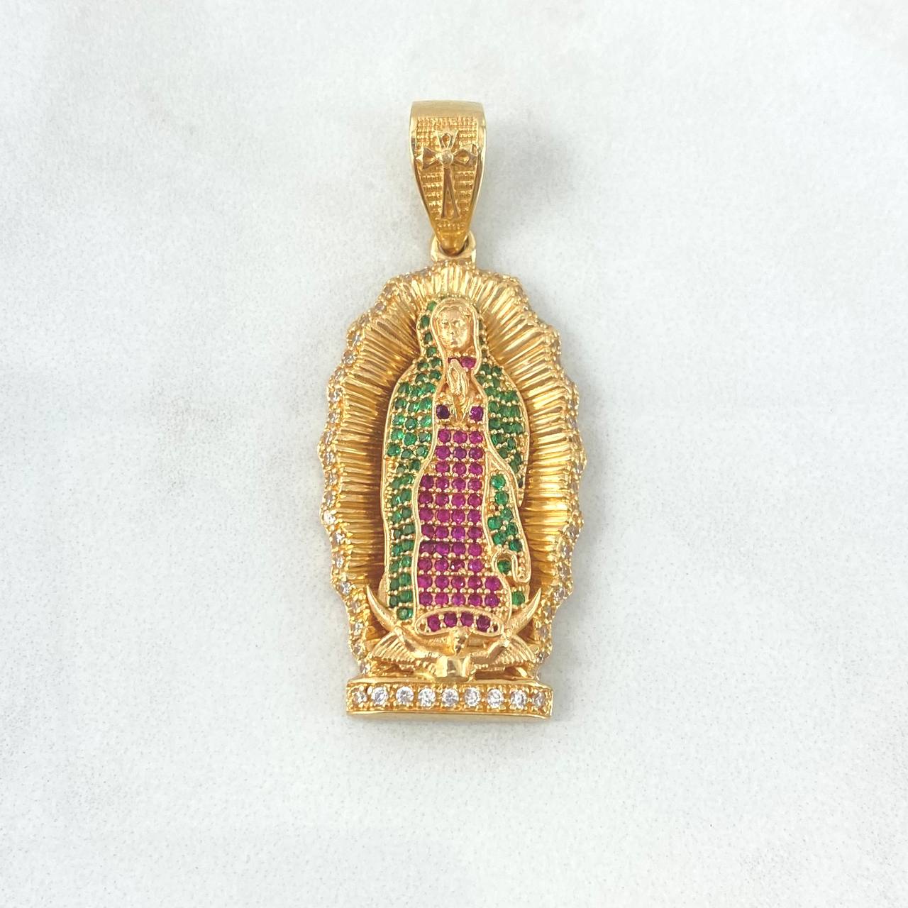 Dije Virgen de Guadalupe 10.6gr / 4.6cm / Circones Blancos Verdes Fucsias Oro Amarillo