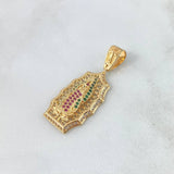 Dije Virgen de Guadalupe 4.95gr / 3.7cm / Circones Blancos Verdes Y Fucsias Oro Amarillo ©