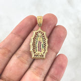 Dije Virgen de Guadalupe 4.95gr / 3.7cm / Circones Blancos Verdes Y Fucsias Oro Amarillo ©