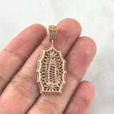 Dije Virgen de Guadalupe 4.6gr / 3.6cm / Filigrana Circones Blancos Verdes Fucsias Oro Rosa
