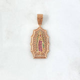 Dije Virgen de Guadalupe 4.55gr / 3.7cm / Circones Blancos Verdes Y Fucsias Oro Rosa ©