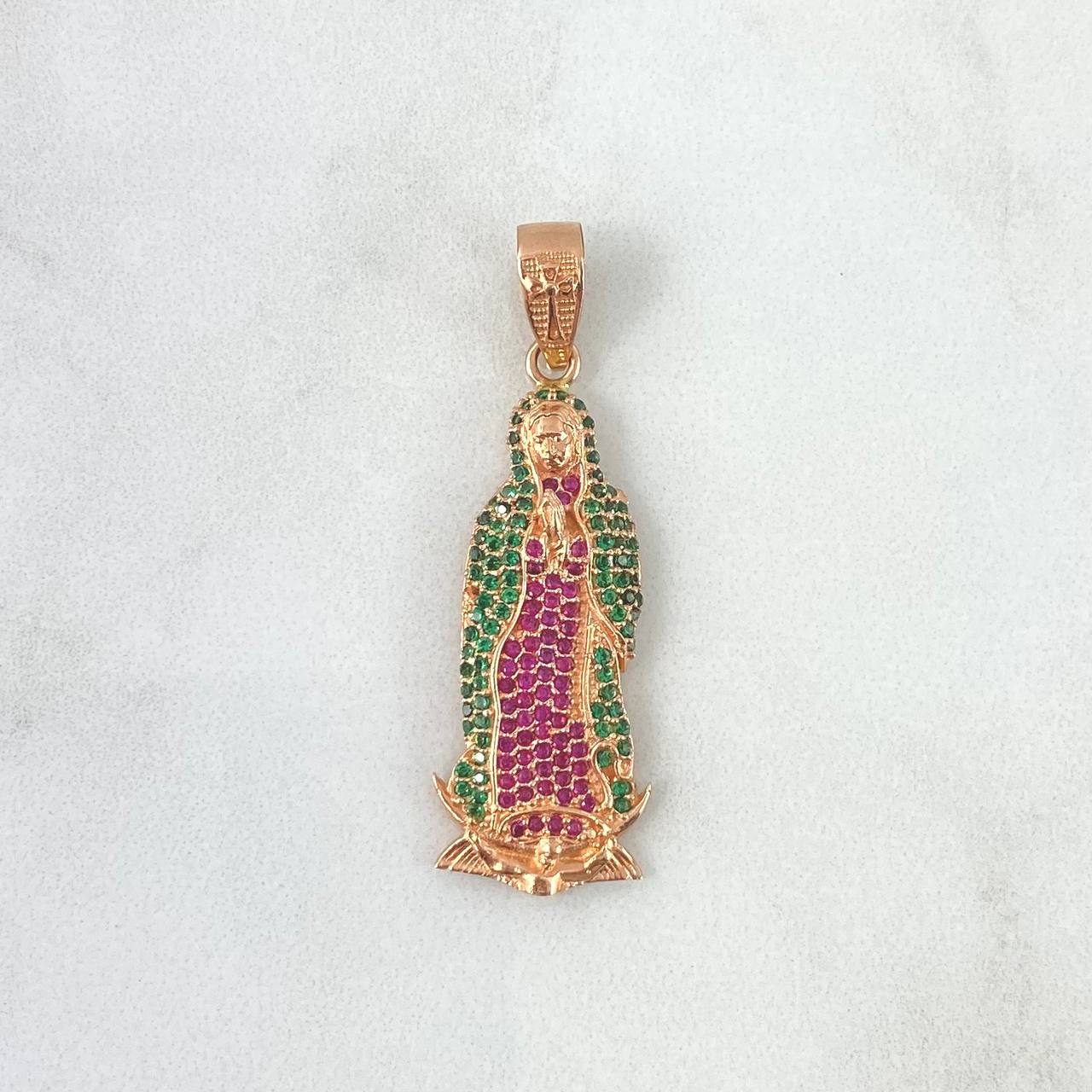 Dije Virgen Guadalupe 5.4gr / 4.3cm / Circones Verdes Y Fucsias Oro Rosa ©