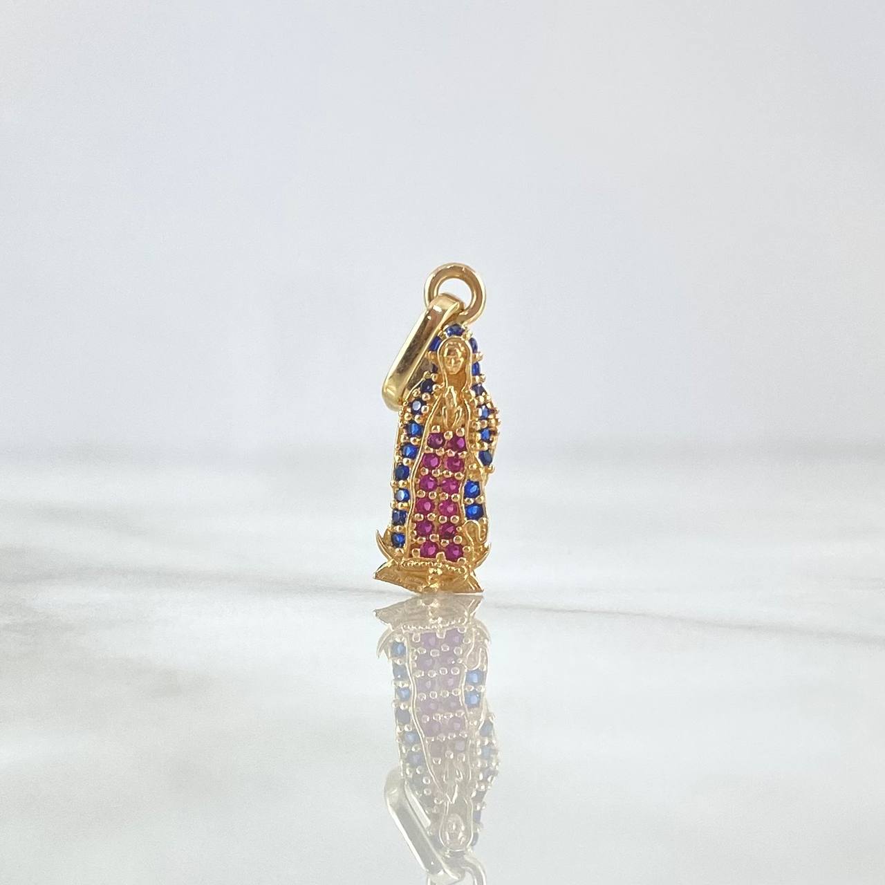 Dije Virgen de Guadalupe 1.15gr / 2.4cm / Silueta Circones Azules Fucsias Oro Amarillo