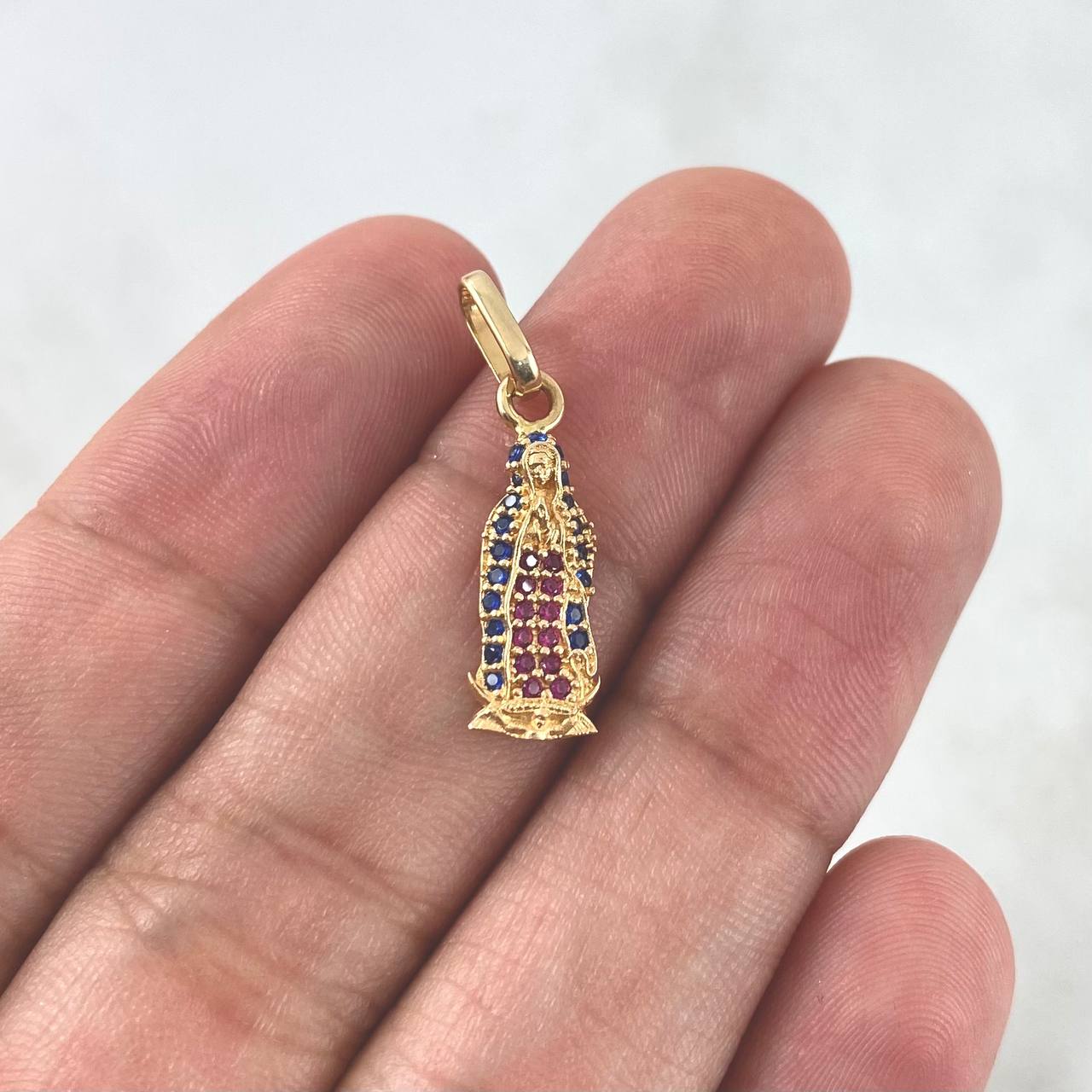 Dije Virgen de Guadalupe 1.15gr / 2.4cm / Silueta Circones Azules Fucsias Oro Amarillo