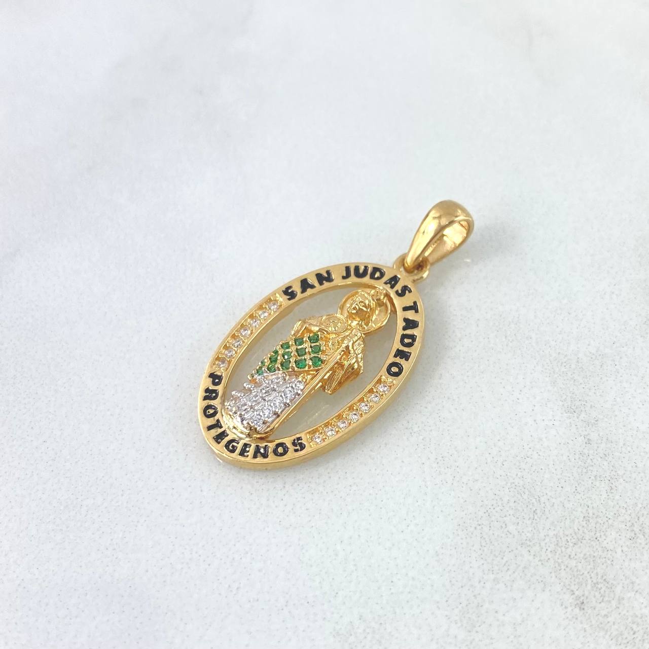 Dije San Judas Tadeo 3.25gr / 3.1cm / Medalla Circones Blancos Verdes Oro Amarillo