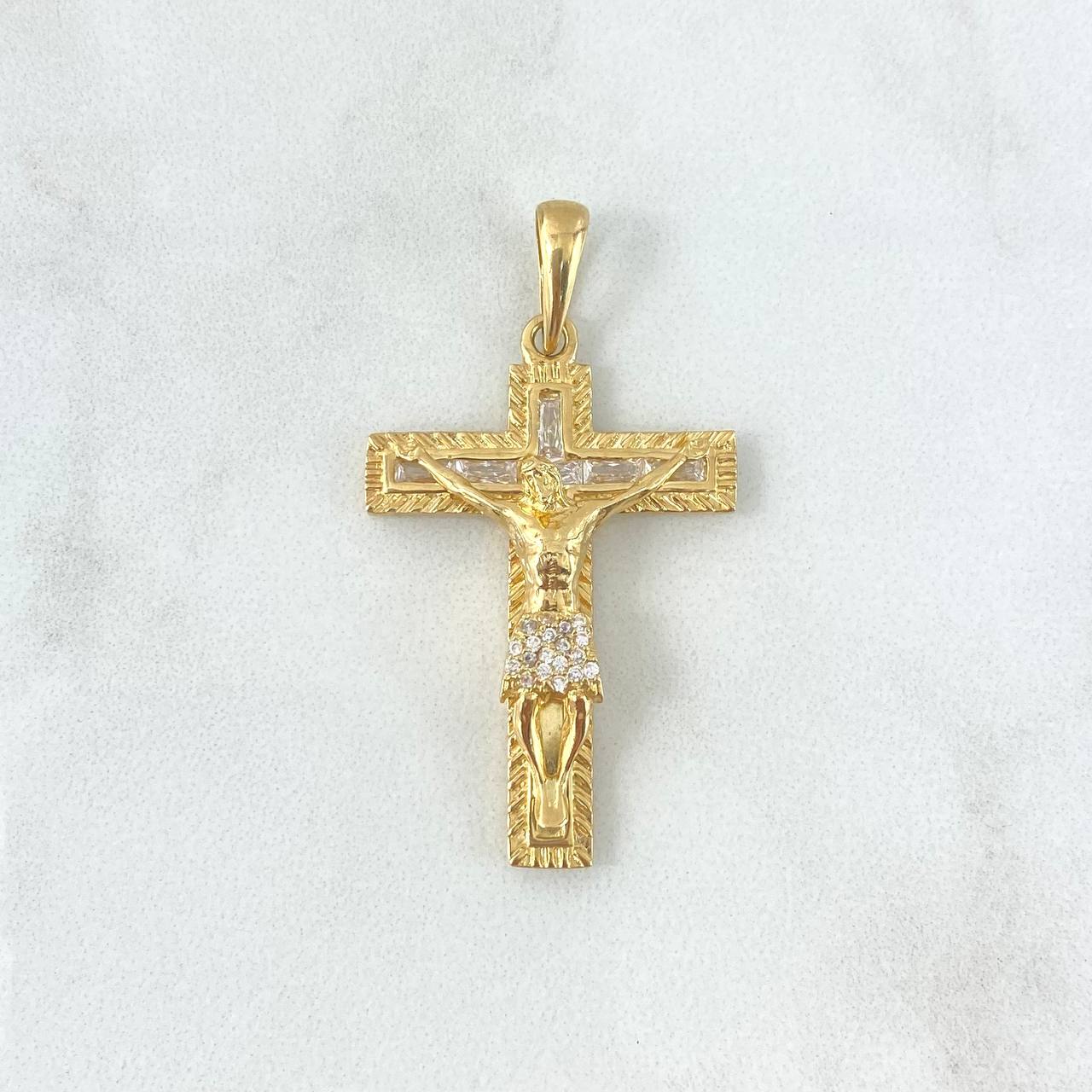 Dije Cruz Cristo 8.85gr / 4.4cm / Texturizado Circones Blancos Oro Amarillo