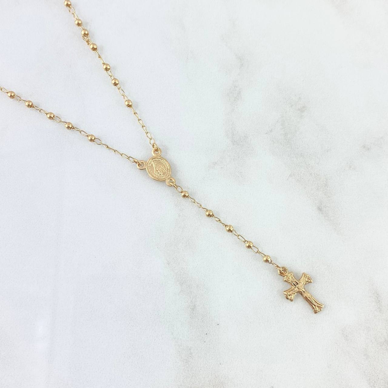 Rosario Virgen Milagrosa 4.05gr / 50cm / 2mm Bolas Lisas Cruz Cristo Oro Amarillo
