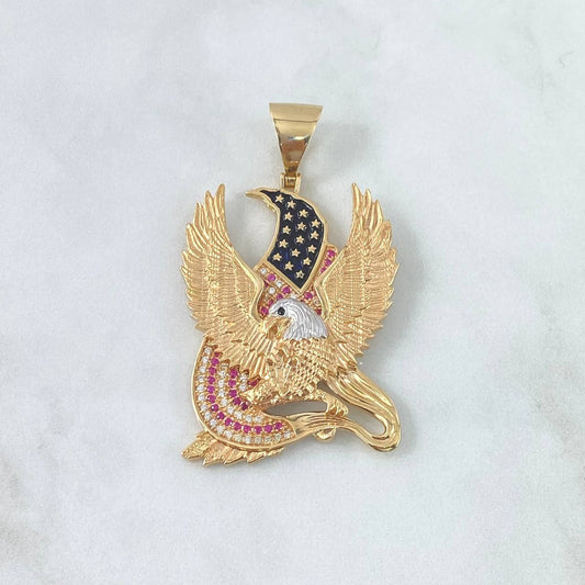 Dije Aguila Patriota Americana 30.8gr / 6.5cm / Circones Blancos Y Fucsias Dos Oros Amarillo Blanco ©