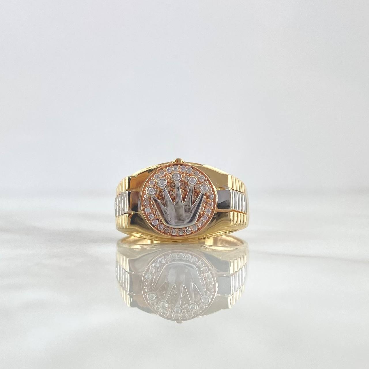 Anillo Sello Corona Rx 7.05gr / T10 1/4 / Circones Blancos Tres Oros