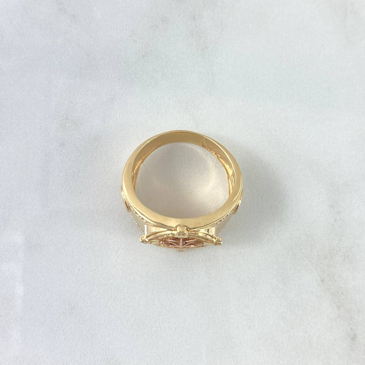 Anillo Sello Brujula 10.6gr / T8 / Circones Blancos Dos Oros Amarillo Rosa