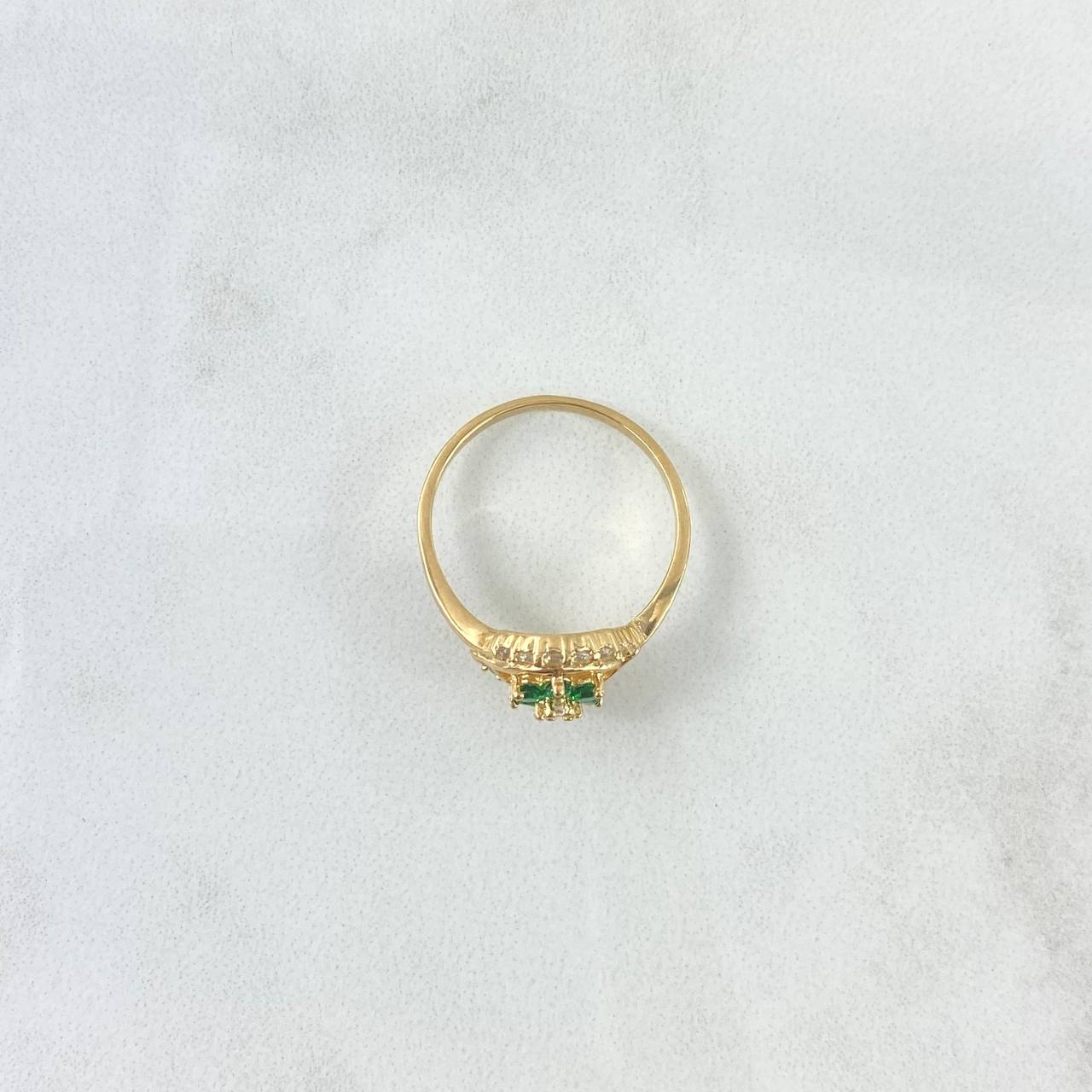 Anillo Flor En Aro 2.4gr / T6 / Circones Blancos Y Verdes Oro Amarillo