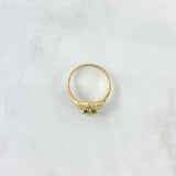 Anillo Flor En Aro 2.4gr / T6 / Circones Blancos Y Verdes Oro Amarillo