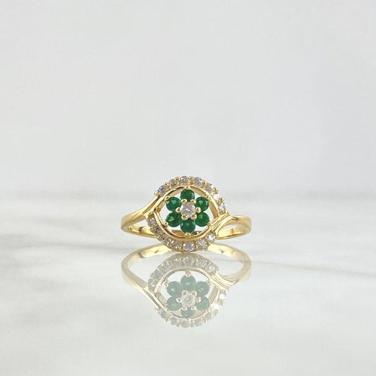 Anillo Flor En Aro 2.4gr / T6 / Circones Blancos Y Verdes Oro Amarillo