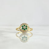 Anillo Flor En Aro 2.4gr / T6 / Circones Blancos Y Verdes Oro Amarillo