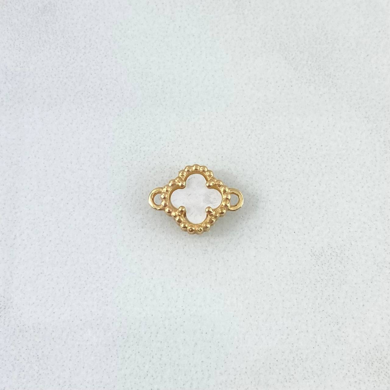 Herraje Trébol VCyA 0.85gr / 1cm / Nacar Blanco Punteado Oro Amarillo Nac.Esp.