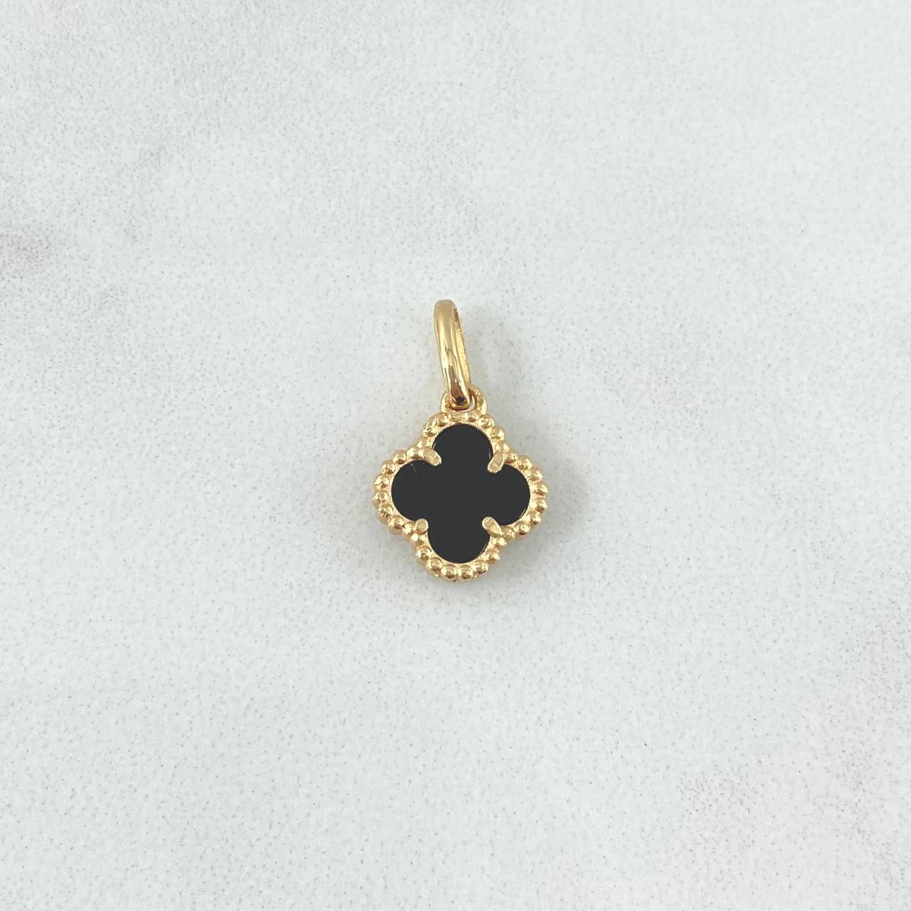 Dije Trébol VCyA 1.3gr / 1.7cm / 10mm Onix Negro Punteado Oro Amarillo Nac.Esp.