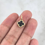 Dije Trébol VCyA 1.3gr / 1.7cm / 10mm Onix Negro Punteado Oro Amarillo Nac.Esp.
