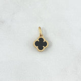 Dije Trébol VCyA 1.3gr / 1.7cm / 10mm Onix Negro Punteado Oro Amarillo Nac.Esp.