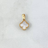 Dije Trébol VCyA 1.35gr / 1.7cm / 10mm Nacar Blanco Punteado Oro Amarillo Nac.Esp.