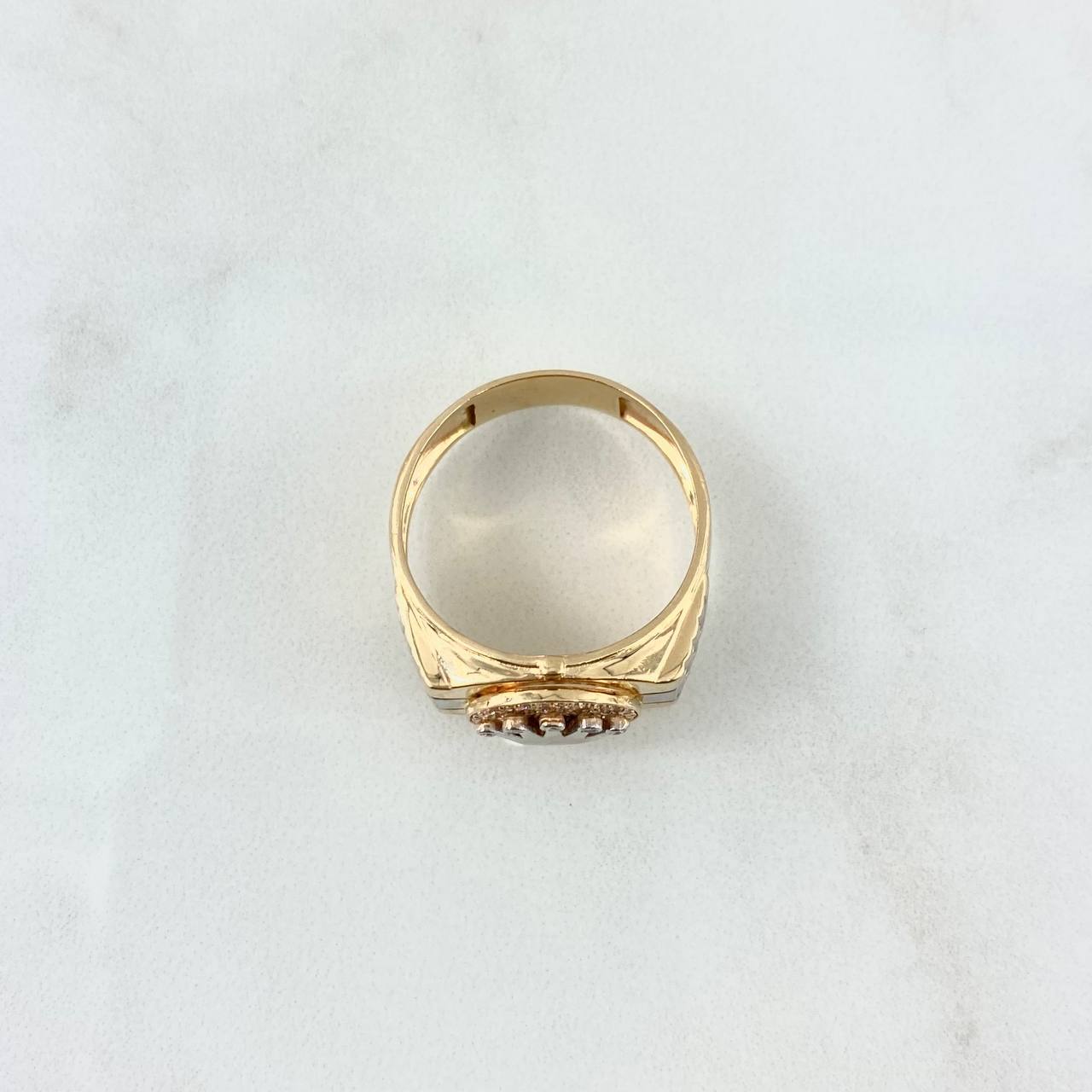Anillo Sello Corona Rx 7.1gr / T10 1/2 / Circones Blancos Dos Oros Amarillo Blanco